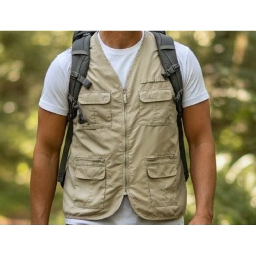 Haband Travelers Mens Khaki Vest‎ L Storage Pockets  Gorpcore Outdoor Utility